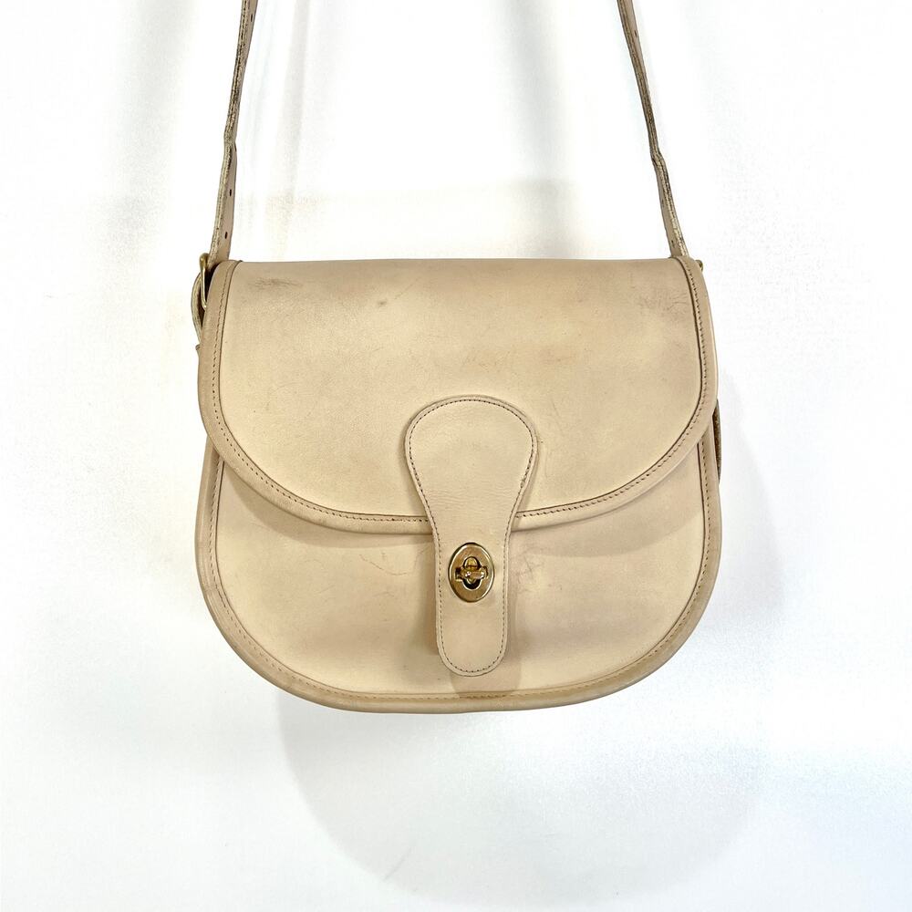Vintage 80s Coach Saddlery Bag Bone Leather Crossbody #9535 Handbag